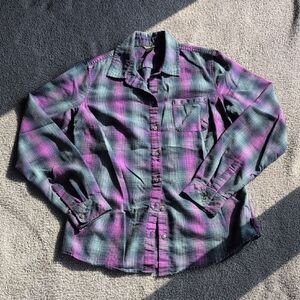 Eddie Bauer Purple and Grey Plaid Shirt Size XS